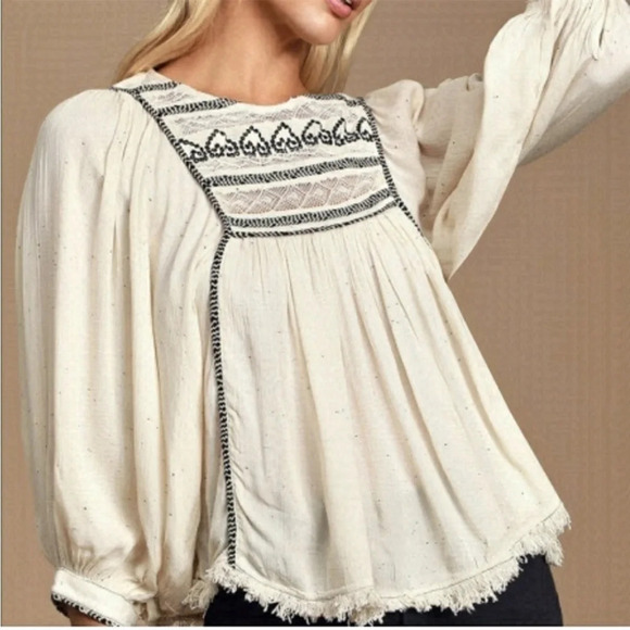 Free People Tops - Free People Cyprus top bohemian embroidered pleated gauzy blouse XS hearts